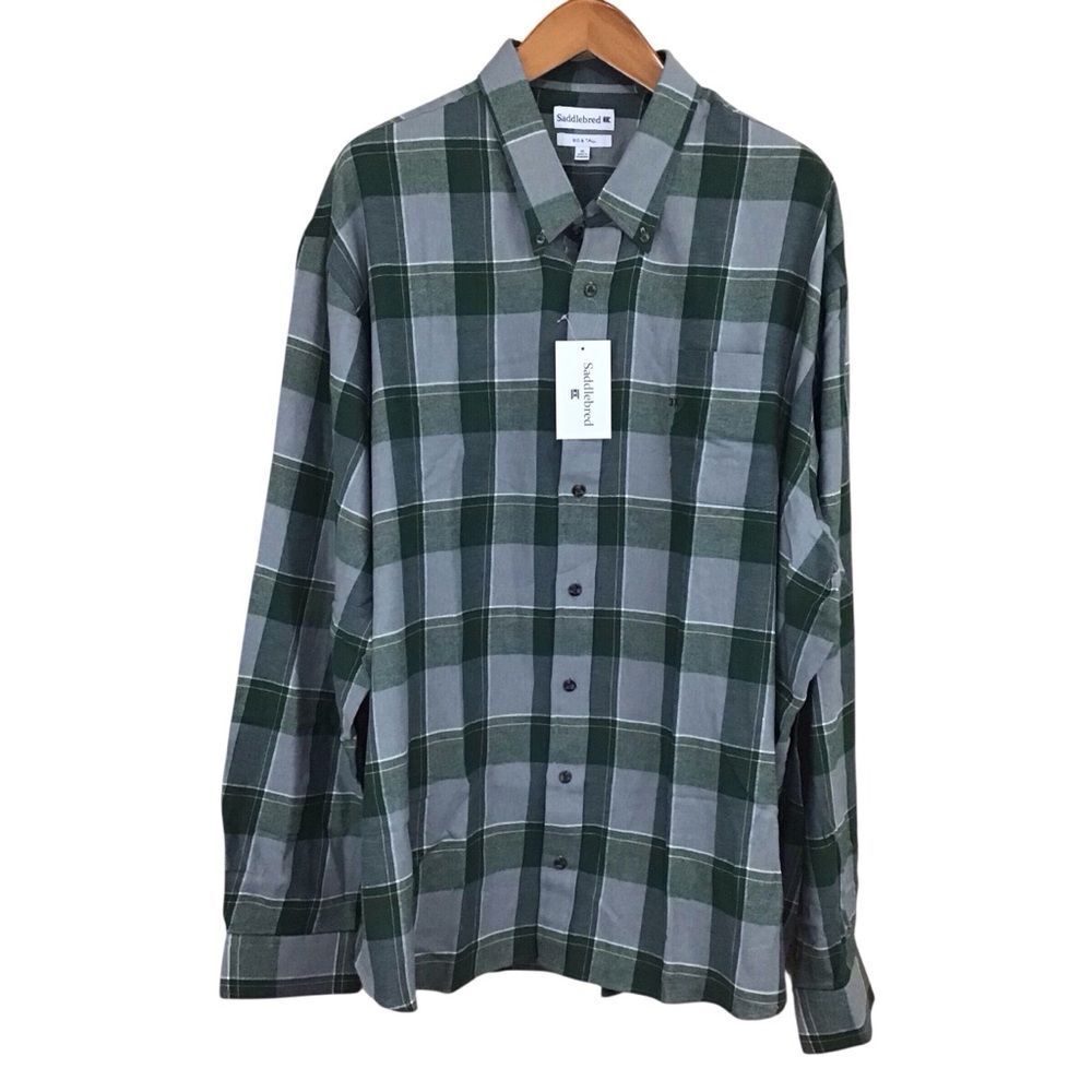 Saddlebred Big & Tall Green Plaid Cotton Button Down Shirt 3X NWT